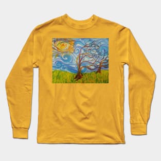 Swirley landscape with tree Long Sleeve T-Shirt